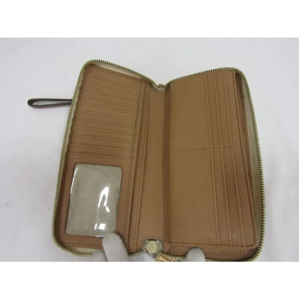 Michael Kors MK Jet Set Monogram Cream and Brown Zip Wallet